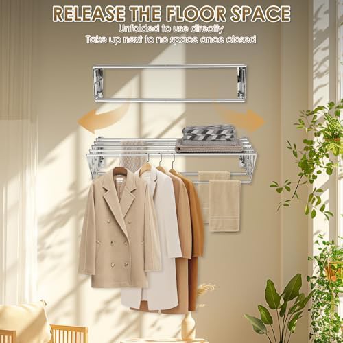 Silver wall mounted retractable clothes rack — photo 3