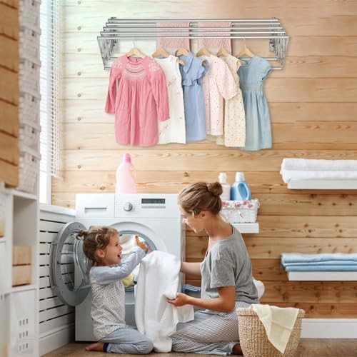 Silver wall mounted retractable clothes rack — photo 4