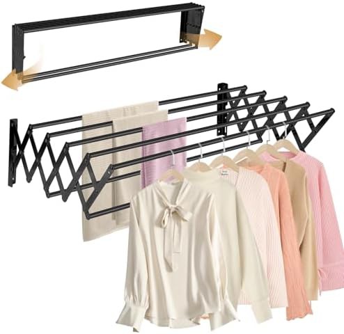 Black wall mounted retractable clothes rack