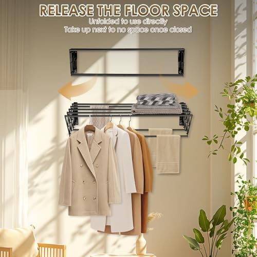 Black wall mounted retractable clothes rack — photo 3