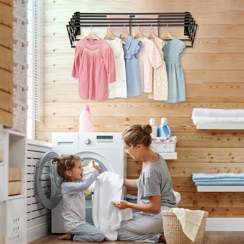 Black wall mounted retractable clothes rack — photo 4