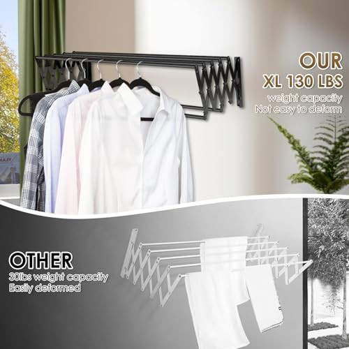 Black wall mounted retractable clothes rack — photo 5