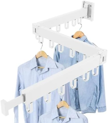 White retractable wall mounted laundry organizer