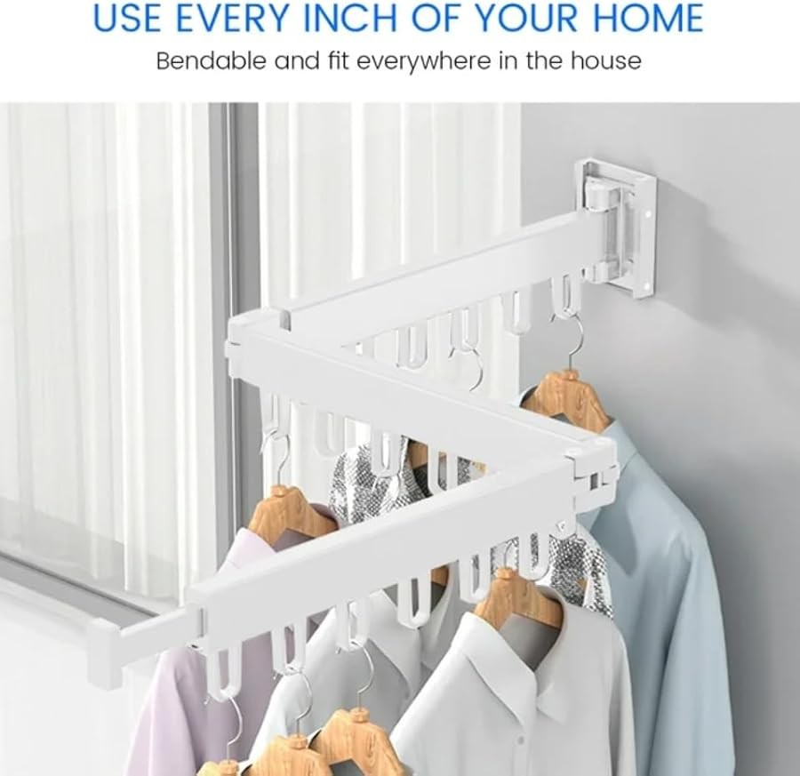 White retractable wall mounted laundry organizer — photo 4