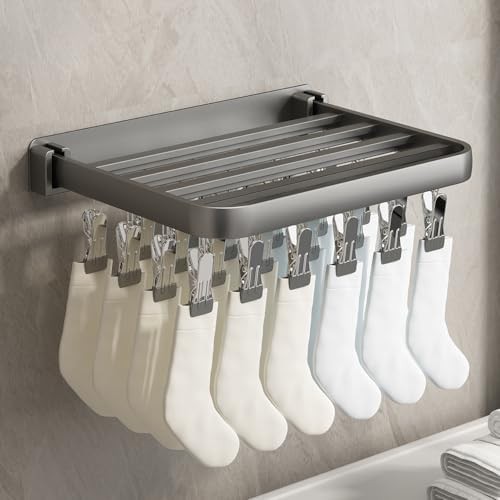 Grey retractable sock rack with clips — photo 3