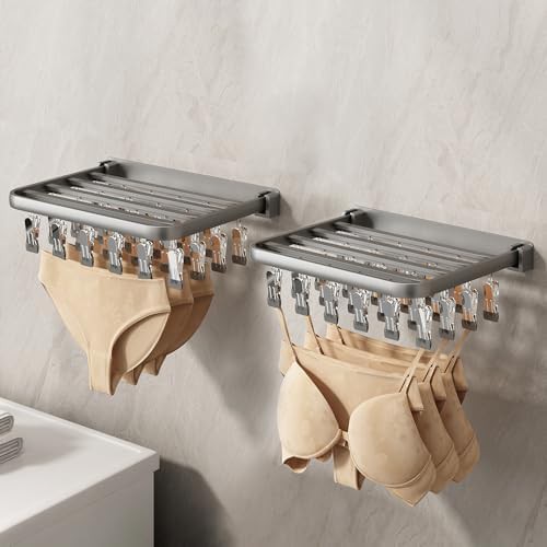 Grey retractable sock rack with clips — photo 4