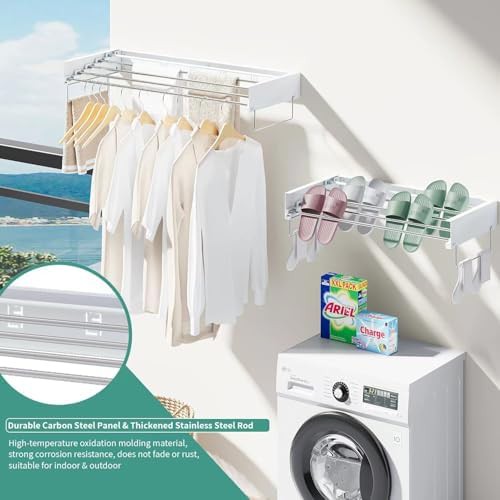 White heavy duty wall mounted laundry rack — photo 3