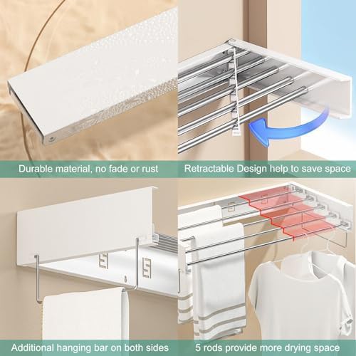 White heavy duty wall mounted laundry rack — photo 4