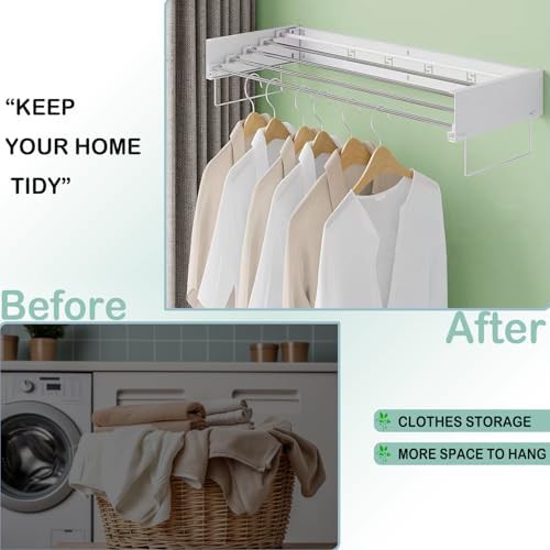 White heavy duty wall mounted laundry rack — photo 5
