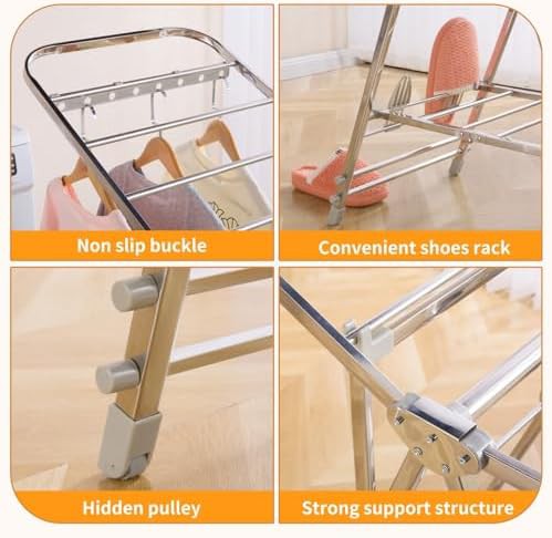 Stainless steel rolling shoe rack dryer — photo 4