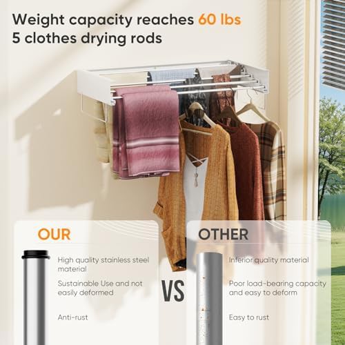 Wall mounted five rod collapsible dryer — photo 4