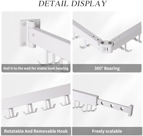 White wall mounted tri-fold clothes drying rack — photo 4