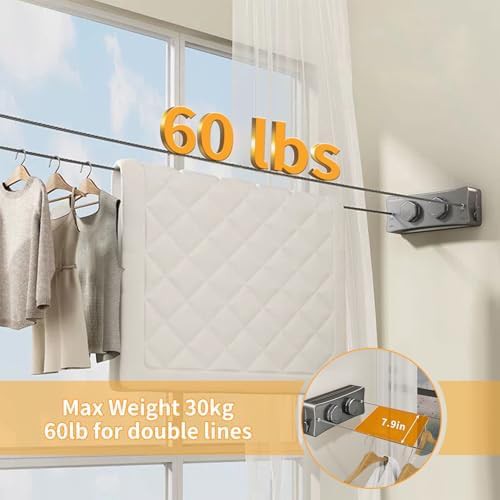 Grey double retractable stainless steel clothesline — photo 4
