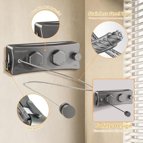 Grey double retractable stainless steel clothesline — photo 5
