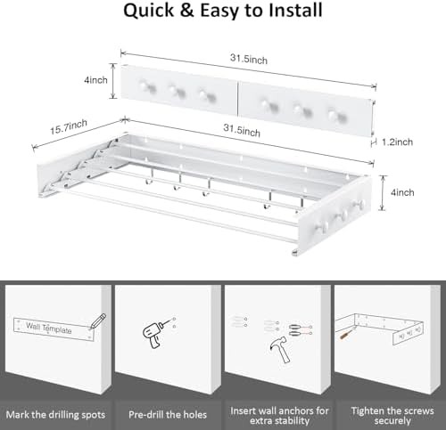 White aluminum wall mounted drying rack — photo 3
