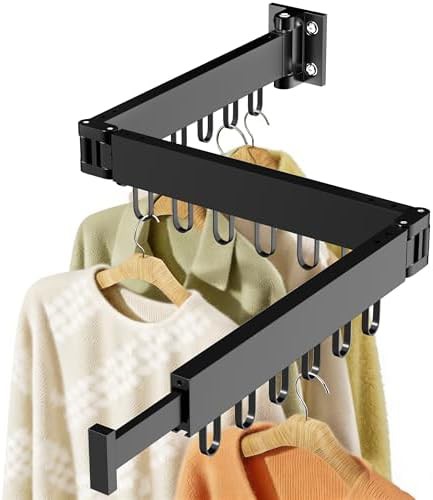 Black wall mounted collapsible clothes drying rack