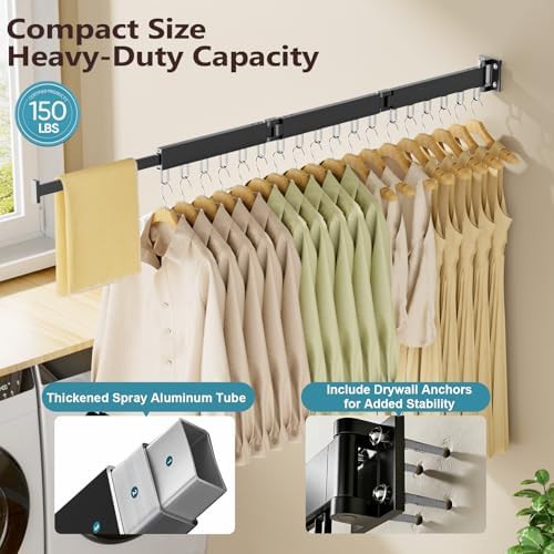 Black wall mounted collapsible clothes drying rack — photo 3