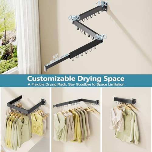 Black wall mounted collapsible clothes drying rack — photo 5