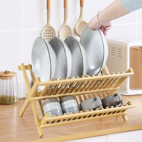 Two tier bamboo plate organizer rack — photo 5