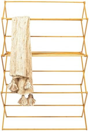 Oversized natural bamboo folding laundry rack — photo 5
