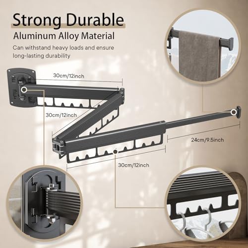 Gray wall mounted collapsible laundry hanger — photo 5