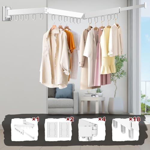 White tri-fold wall mounted drying rack — photo 4