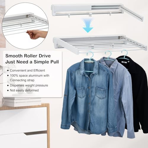 White aluminum foldable wall mounted drying rack — photo 2