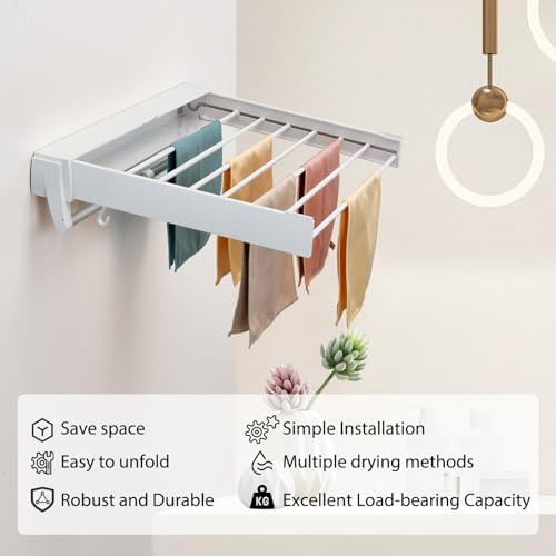 White aluminum foldable wall mounted drying rack — photo 4