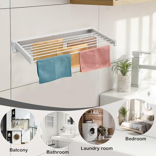 White aluminum foldable wall mounted drying rack — photo 5