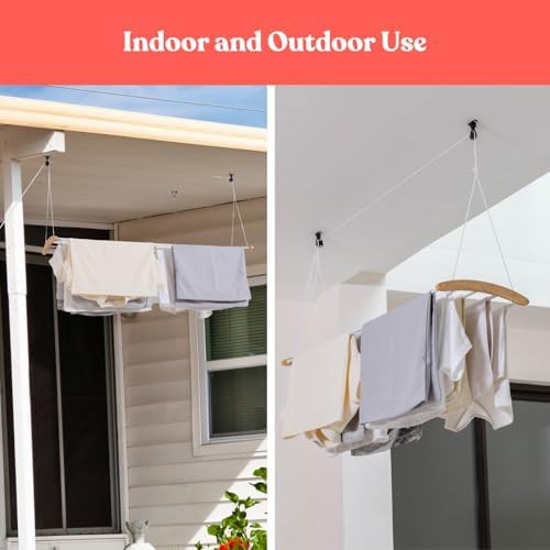 Ceiling mounted wooden pulley drying rack — photo 4
