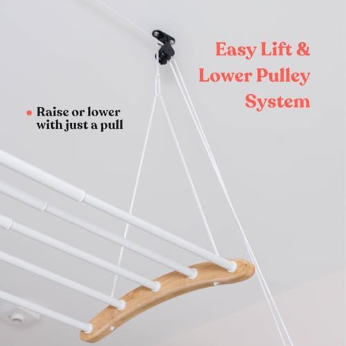 Ceiling mounted wooden pulley drying rack — photo 5