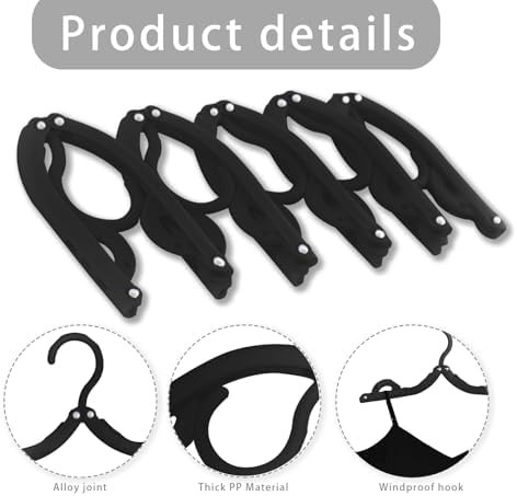 Black portable folding travel hangers six pack — photo 4
