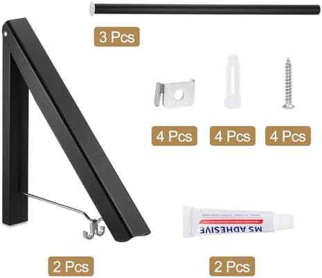 Black aluminum wall mounted 120cm drying rack — photo 3