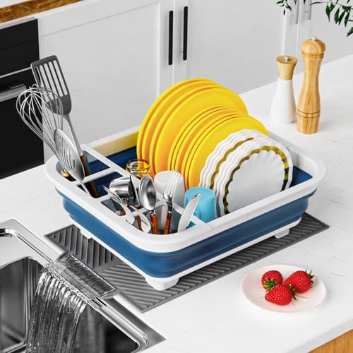Blue and white collapsible dish drying rack — photo 3