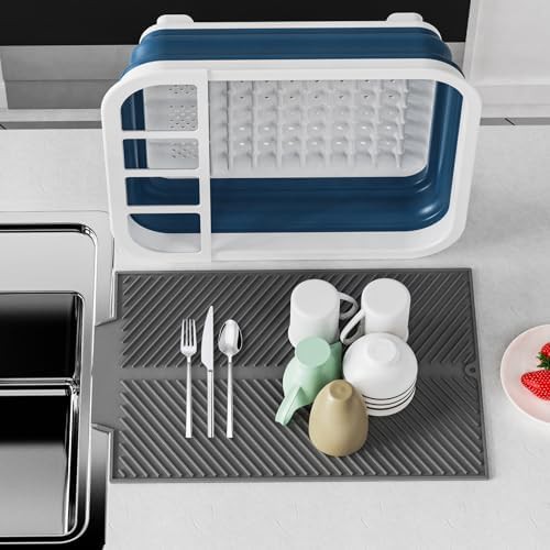 Blue and white collapsible dish drying rack — photo 4