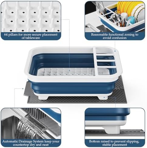 Blue and white collapsible dish drying rack — photo 5