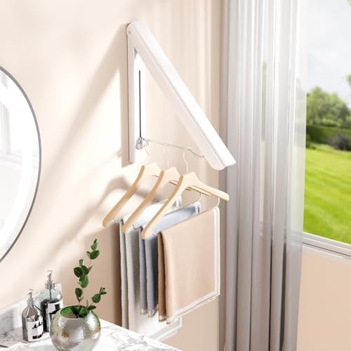 White aluminum retractable wall mounted hangers — photo 5