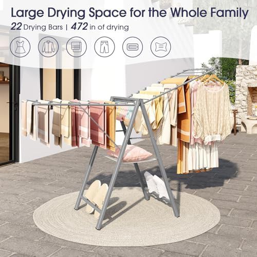 Grey height adjustable folding laundry rack — photo 3