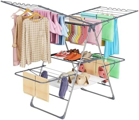 Freestanding gullwing foldable laundry rack