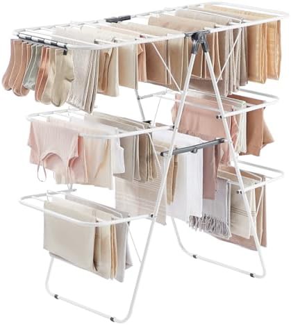 Three tier white and gray laundry airer