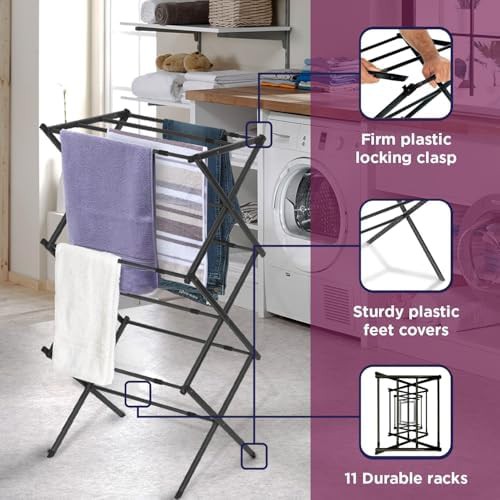Three tier expandable black metal drying rack — photo 4