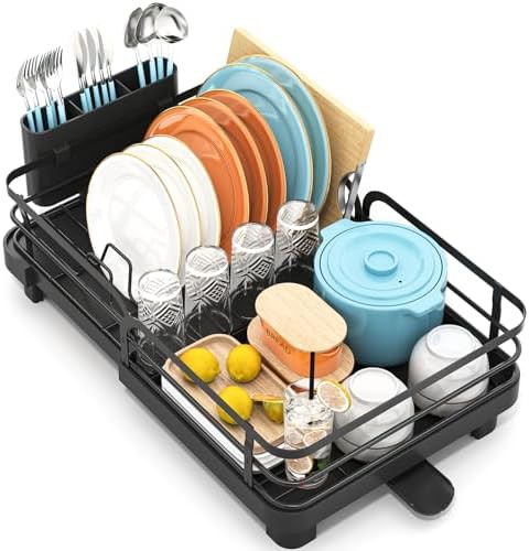 Black extendable kitchen dish drying rack