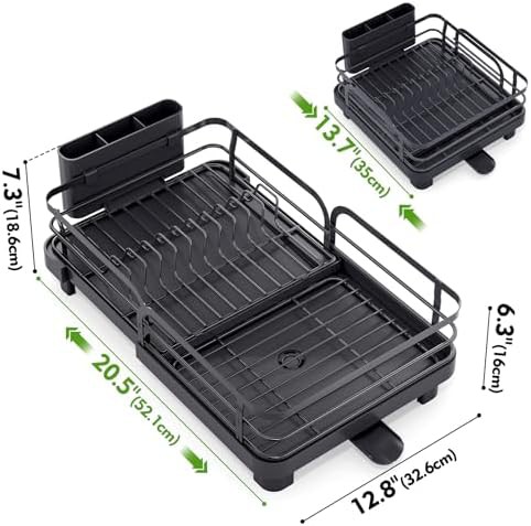Black extendable kitchen dish drying rack — photo 3