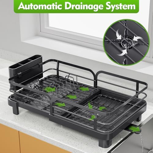 Black extendable kitchen dish drying rack — photo 4