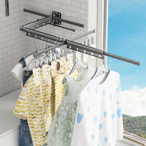Upgraded wall mounted clothes drying rack with clips — photo 4