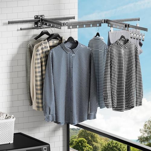 Upgraded wall mounted clothes drying rack with clips — photo 5