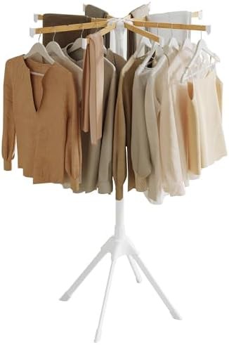 Metal airer with bamboo hanging rods
