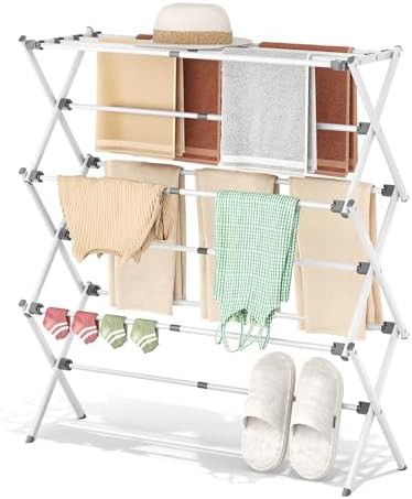 White three tier foldable laundry rack