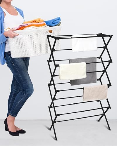 Black four tier freestanding laundry dryer — photo 3