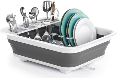 Grey portable countertop dish drainer